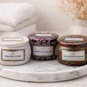 NEW Voluspa 4oz Coconut Wax Candles Bundle of 3 Beautiful Decorative Tins